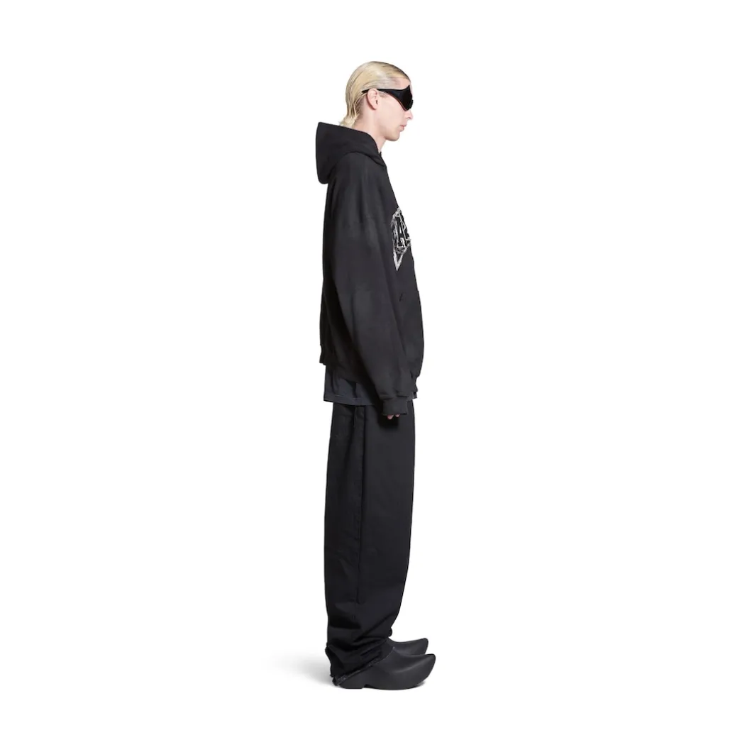 Hoodie Skater Oversize in Nero Délavé