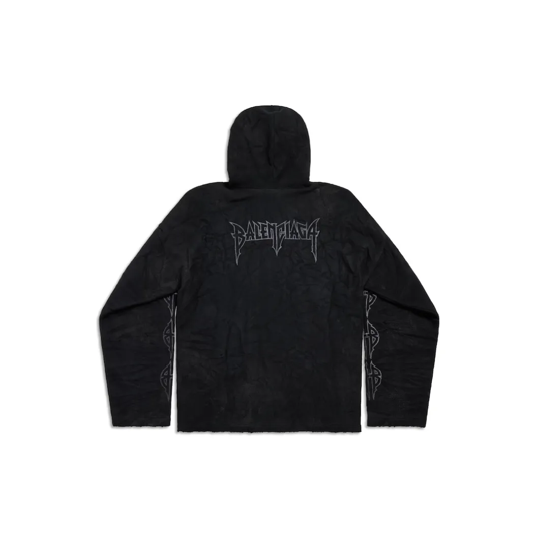 Hoodie Stropicciato Paris Moon Large Fit in Nero