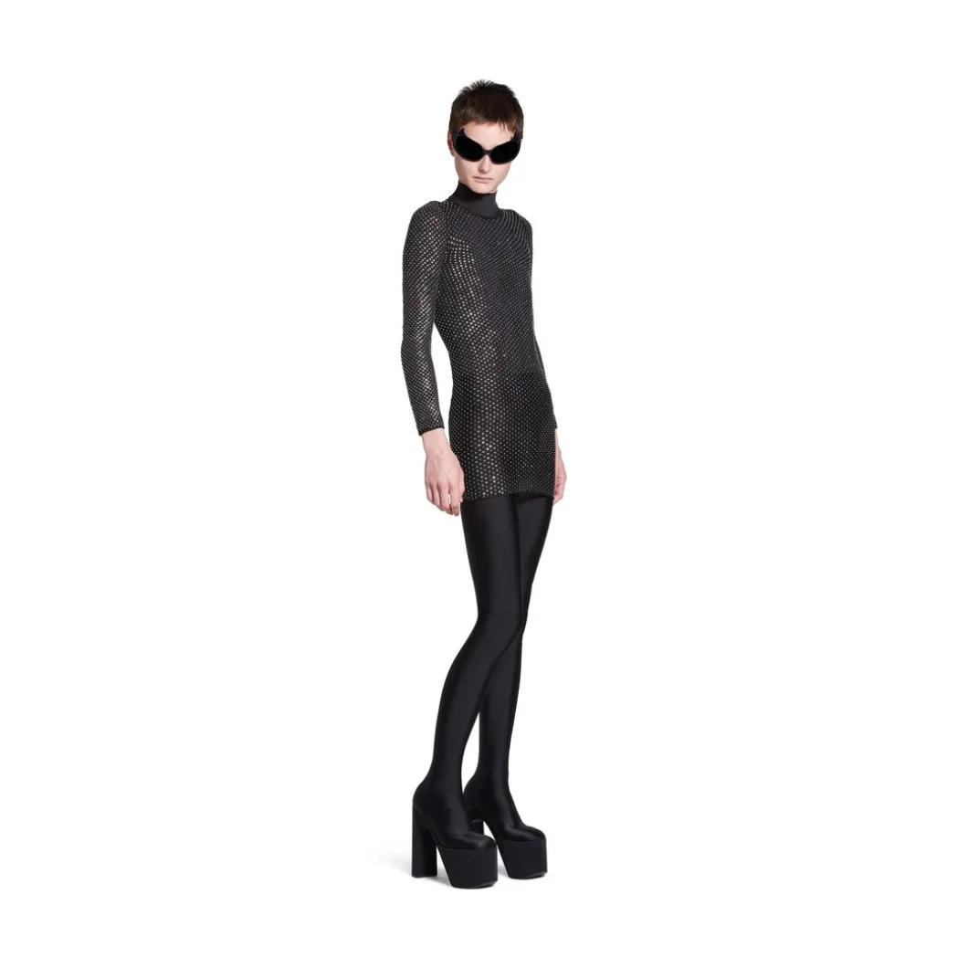 Mini Abito Crystal Mesh da Donna in Nero