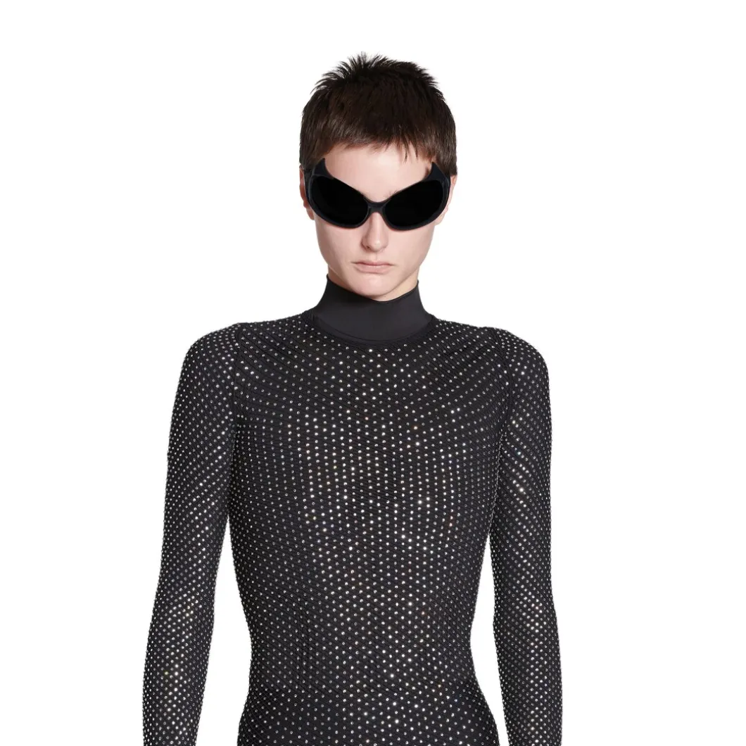 Mini Abito Crystal Mesh da Donna in Nero