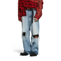 Pantaloni Baggy Destroyed Super Large in Blu