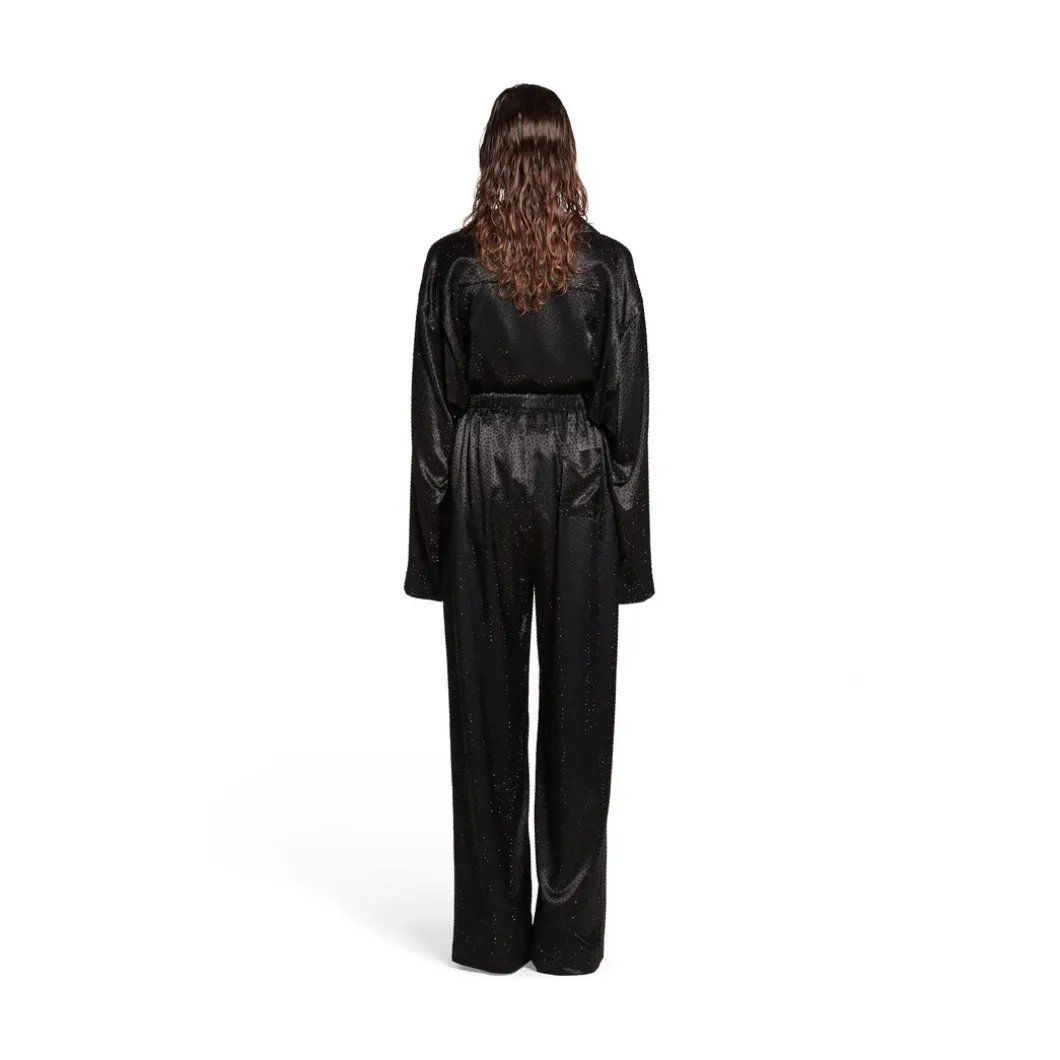 Pantaloni Con Strass Pyjama da Donna in Nero