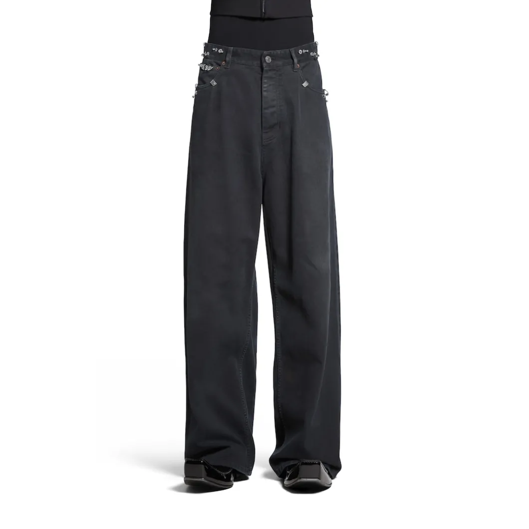 Pantaloni Pierced Baggy in Nero