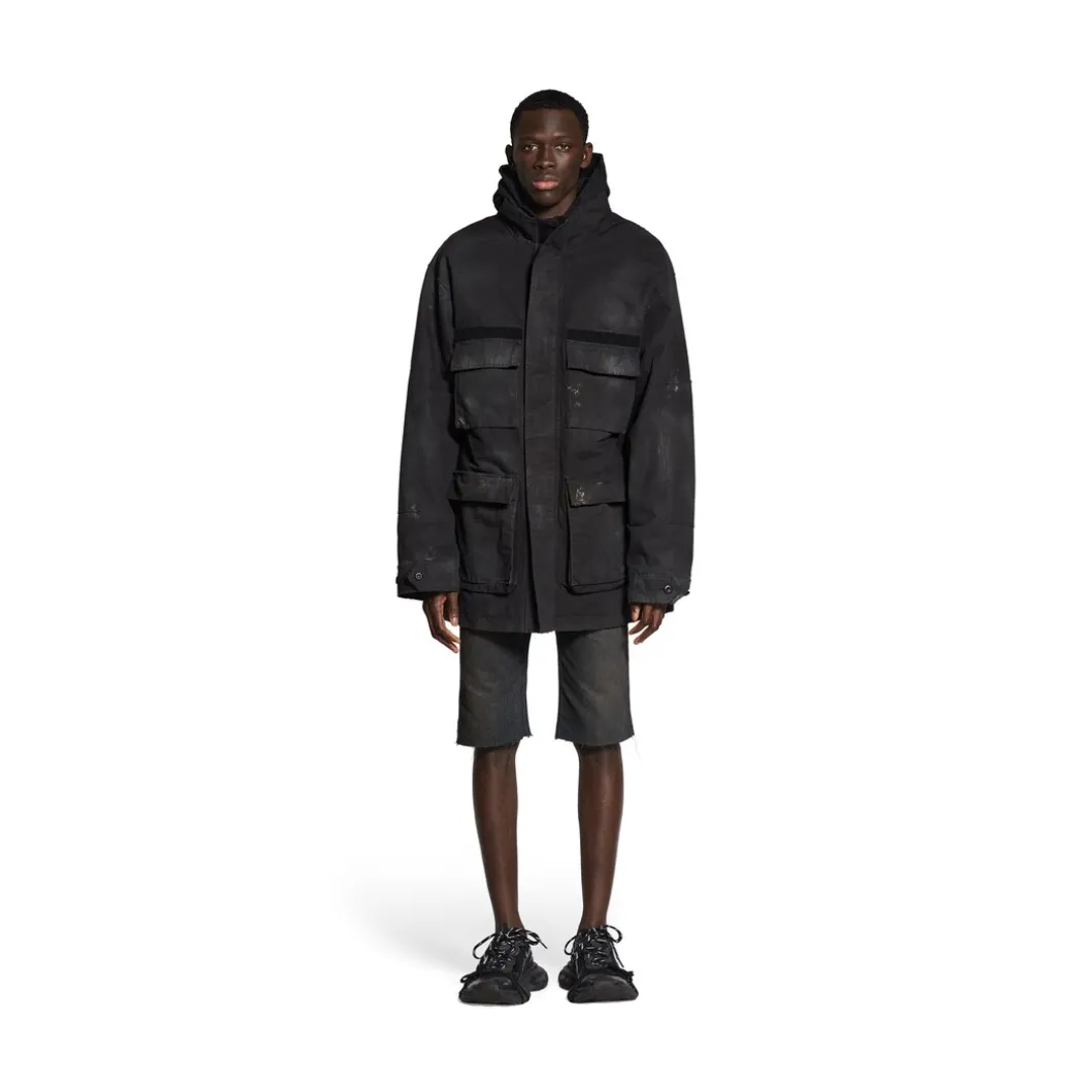 Parka Militare Double Front Balenciaga in Nero