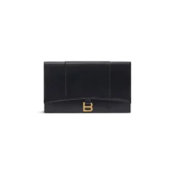 Pochette Hourglass Piatta Con Patta In Pelle Box da Donna in Nero