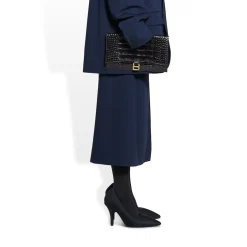 Pochette Hourglass Piatta Con Patta Con Lavorazione Coccodrillo  da Donna in Nero