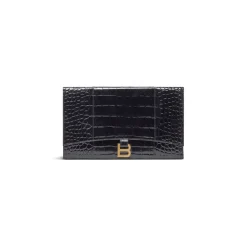 Pochette Hourglass Piatta Con Patta Con Lavorazione Coccodrillo  da Donna in Nero