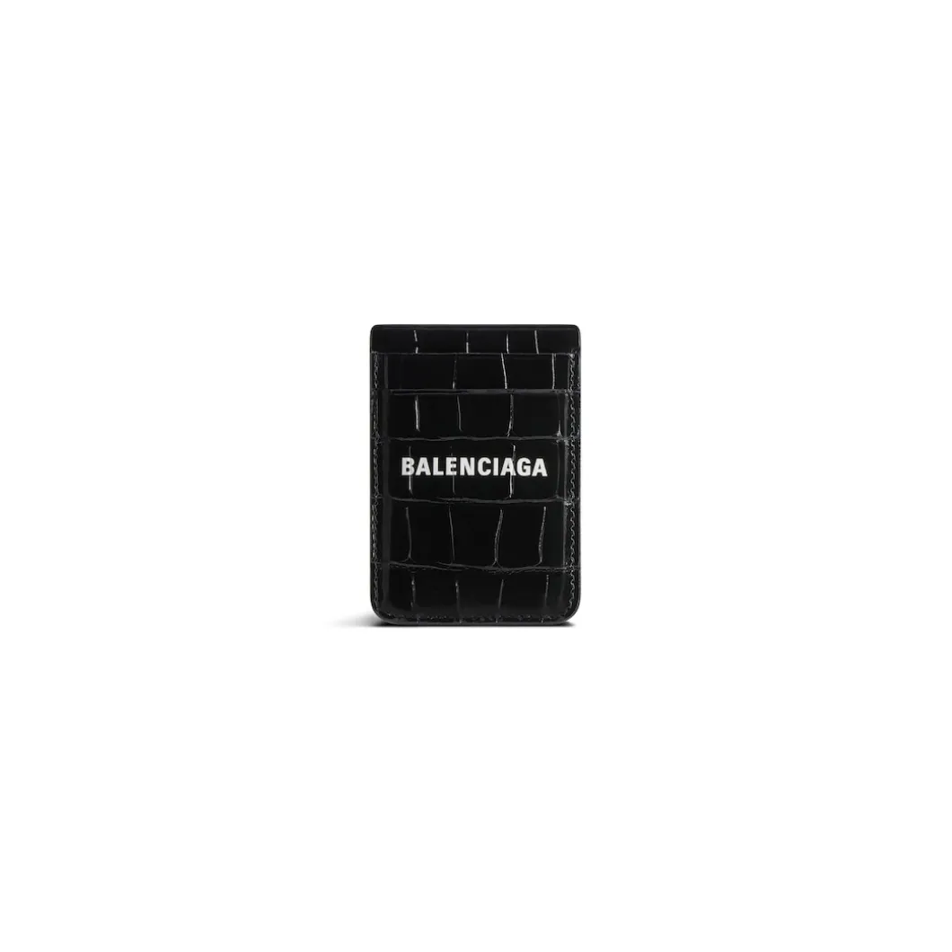 Portacarte Magnetico Cash Con Lavorazione Coccodrillo da Donna in Nero/bianco