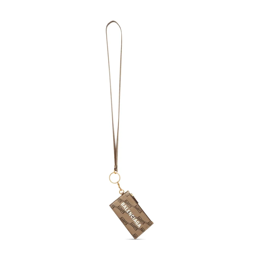 Portacarte Signature Su Portachiavi In Tela Rivestita Bb Monogram in Beige