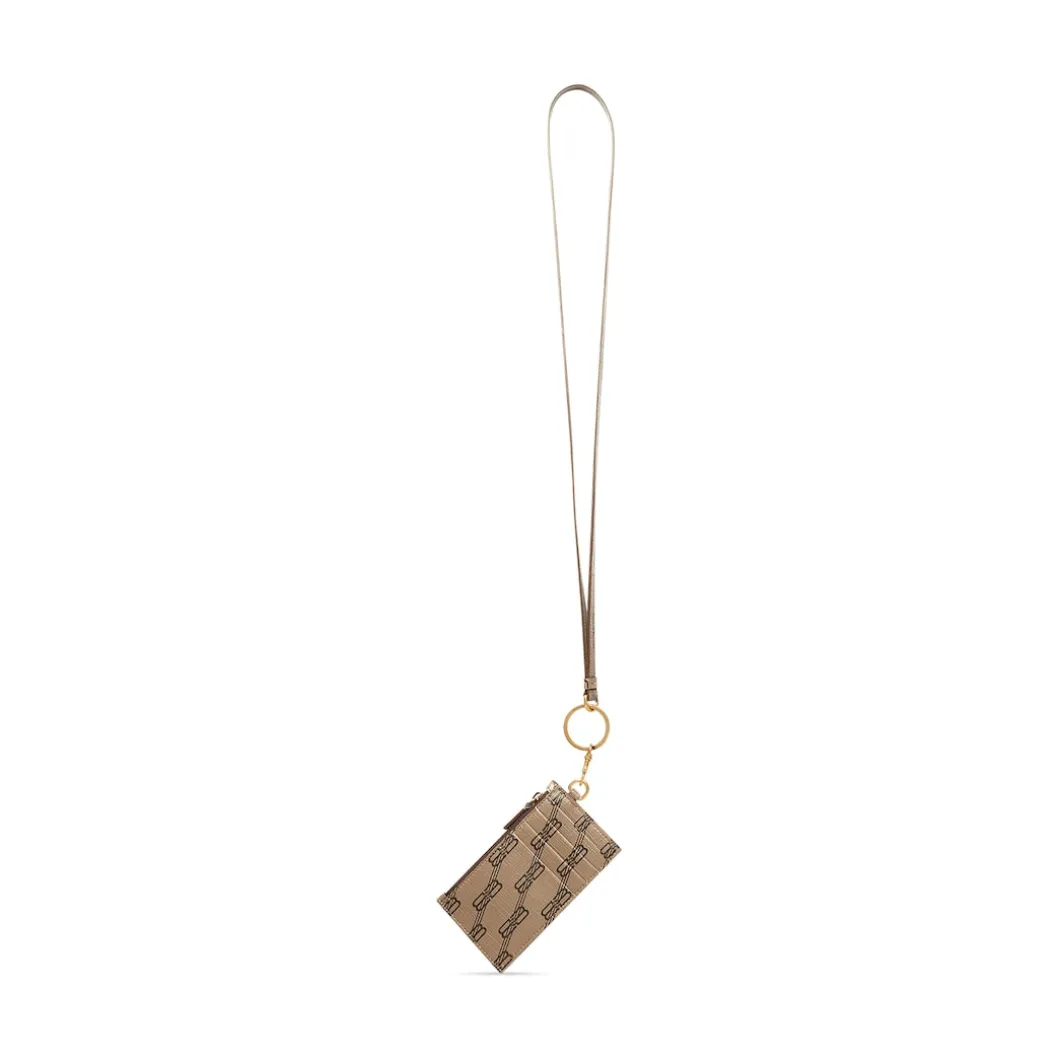 Portacarte Signature Su Portachiavi In Tela Rivestita Bb Monogram in Beige