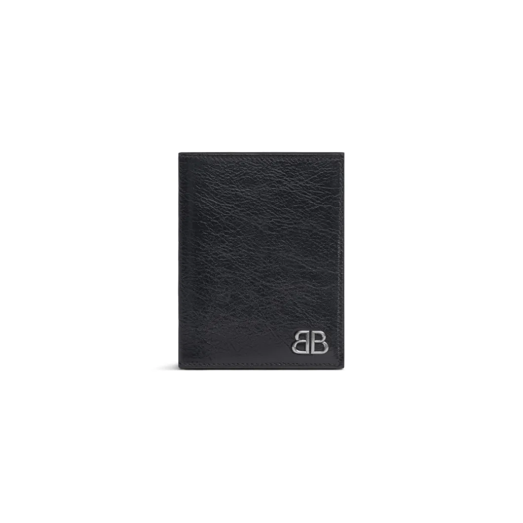 Portafoglio Bi-fold Verticale Monaco da Uomo in Nero
