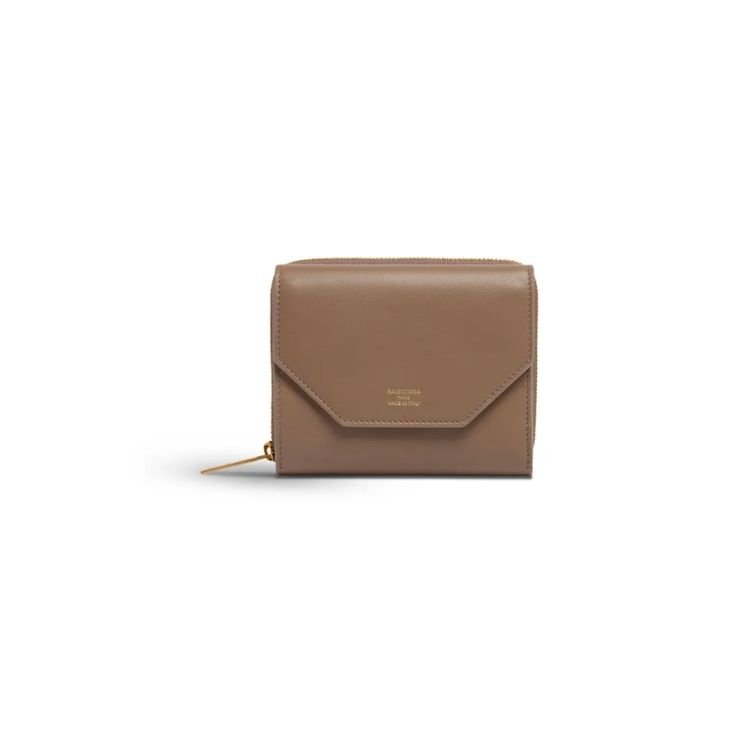 Portafoglio Compatto Envelope Con Patta da Donna in Marrone Chiaro