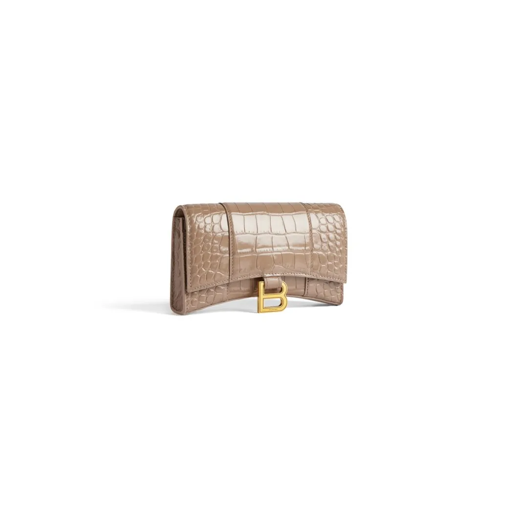 Portafoglio Con Catena Hourglass Con Lavorazione Coccodrillo da Donna in Marrone