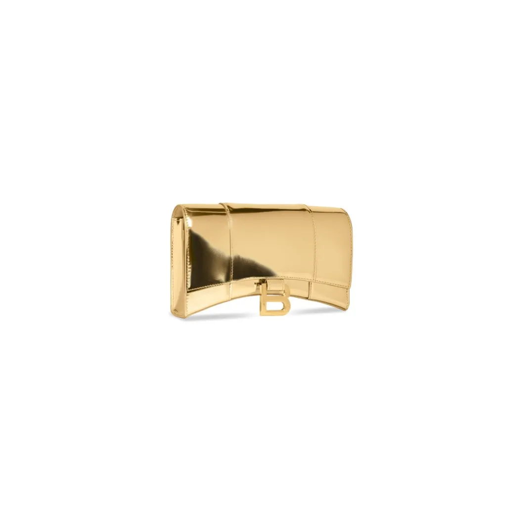 Portafoglio Con Catena Hourglass Effetto Specchio da Donna in Oro