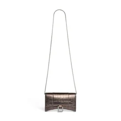 Portafoglio Con Catena Hourglass Metallizzato Con Lavorazione Coccodrillo  da Donna in Bronzo