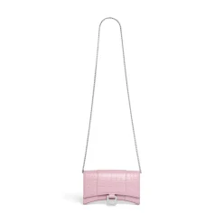 Portafoglio Con Catena Hourglass Con Lavorazione Coccodrillo da Donna in Rosa