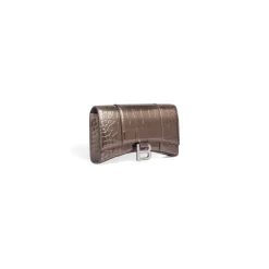 Portafoglio Con Catena Hourglass Metallizzato Con Lavorazione Coccodrillo  da Donna in Bronzo