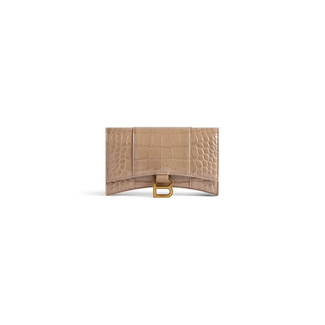 Portafoglio Con Catena Hourglass Con Lavorazione Coccodrillo da Donna in Marrone