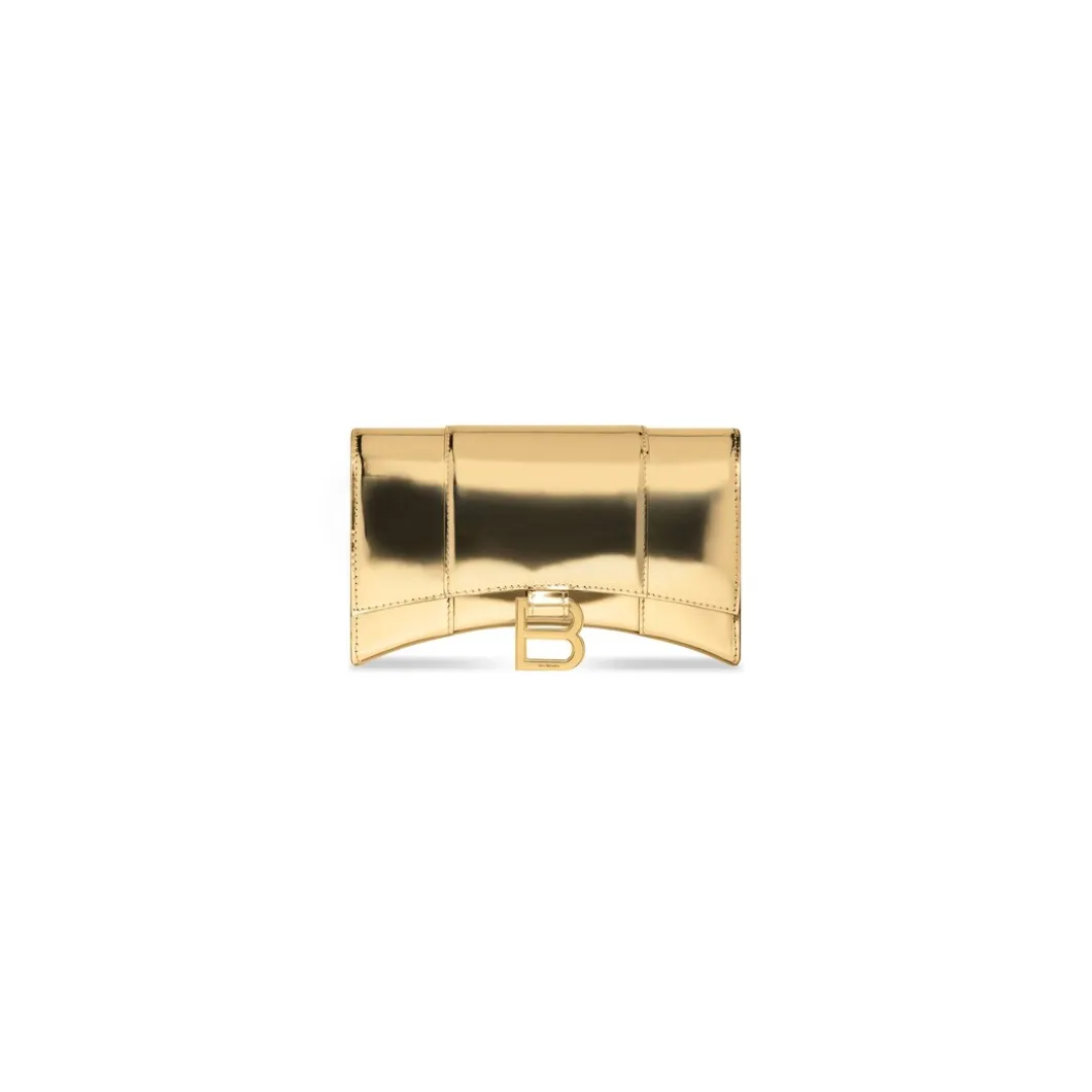 Portafoglio Con Catena Hourglass Effetto Specchio da Donna in Oro