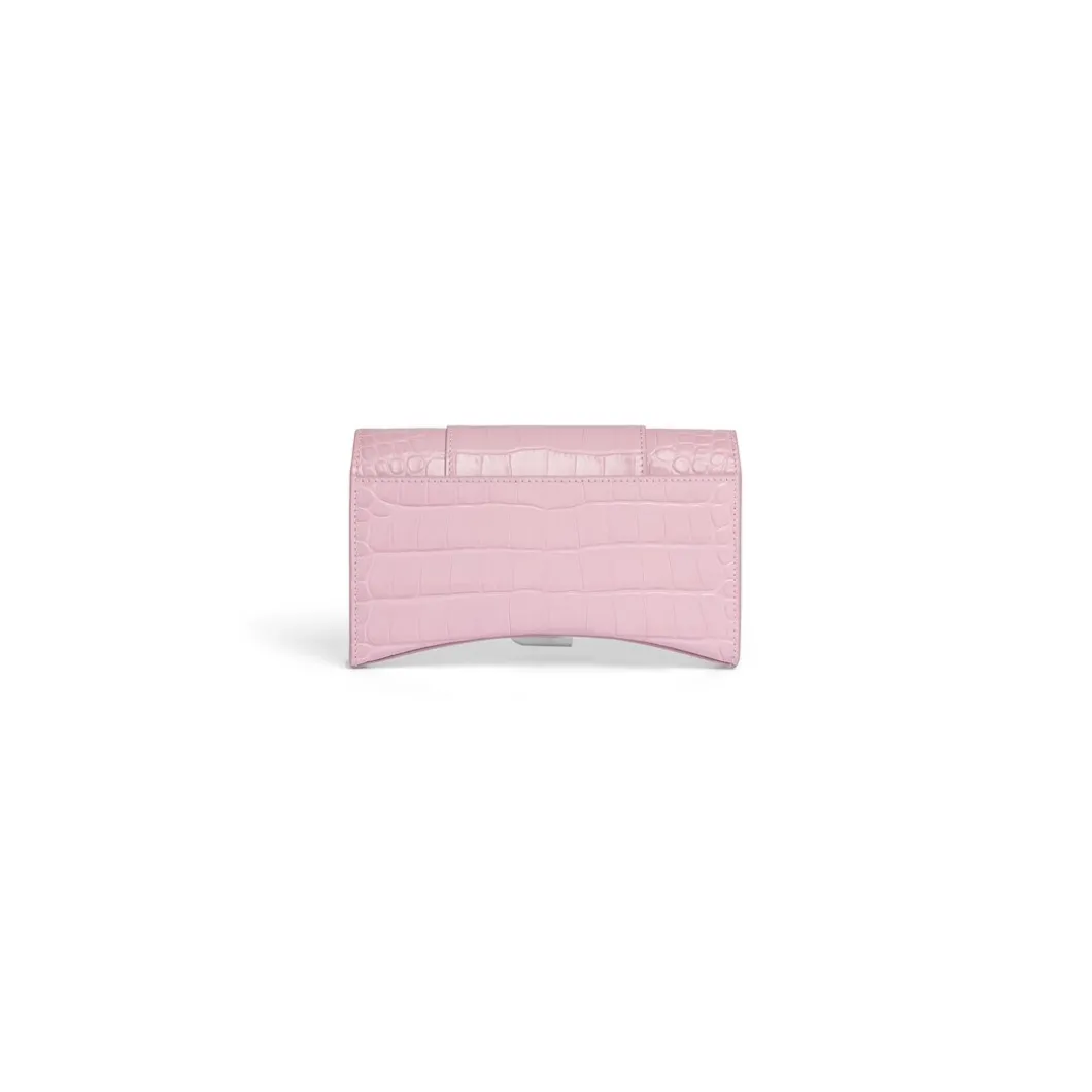 Portafoglio Con Catena Hourglass Con Lavorazione Coccodrillo da Donna in Rosa