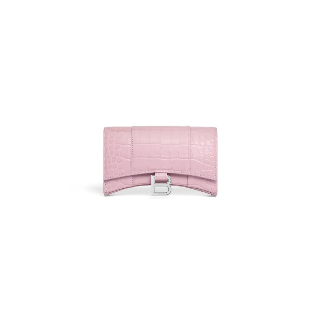 Portafoglio Con Catena Hourglass Con Lavorazione Coccodrillo da Donna in Rosa