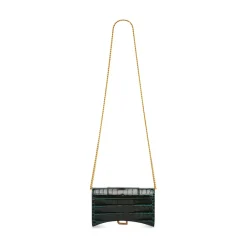 Portafoglio Hourglass Con Catena Con Lavorazione Coccodrillo da Donna in Verde