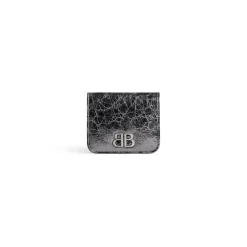 Portamonete E Portacarte Con Patta Monaco Metallizzato da Donna in Grigio Scuro