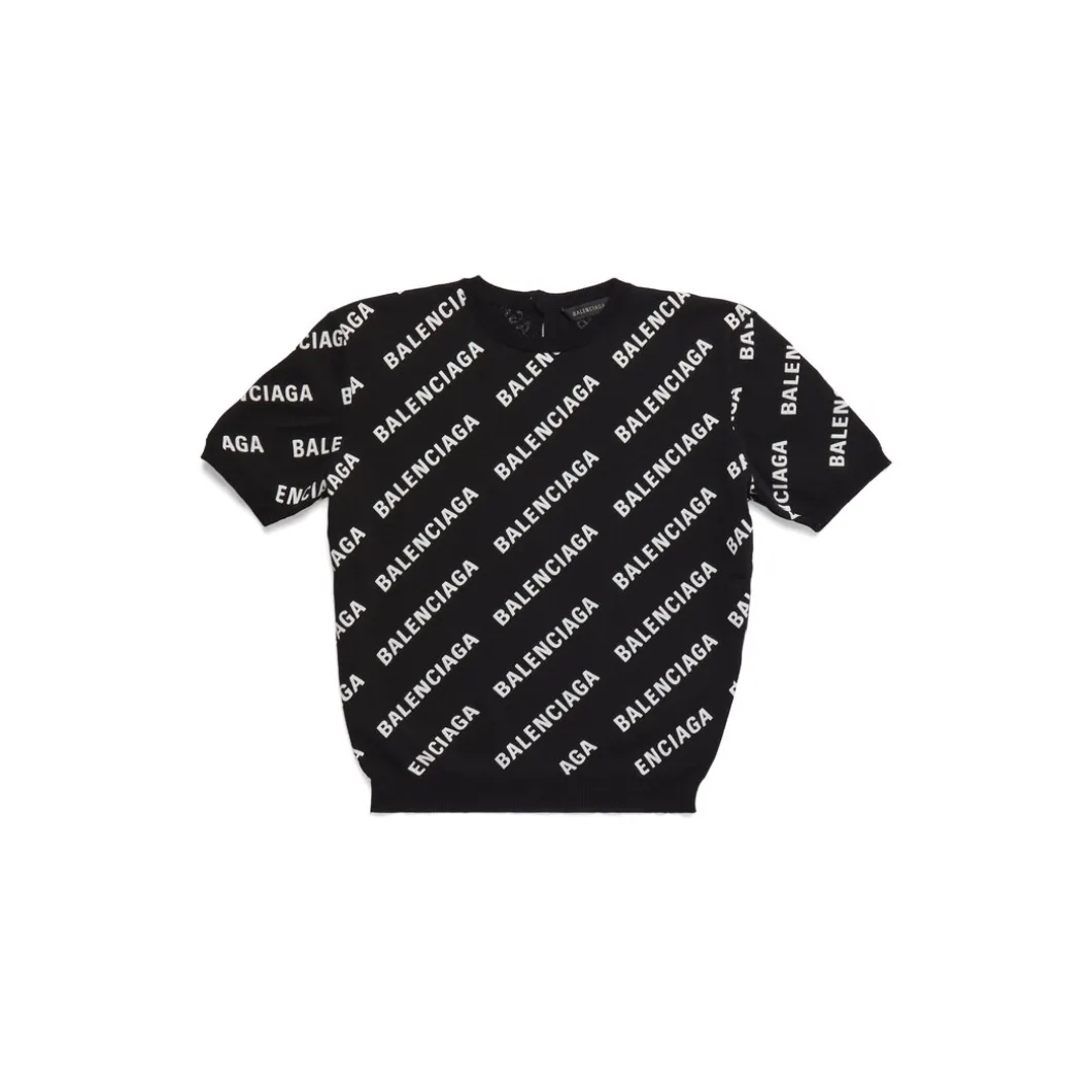 Pullover A Maniche Corte Crop Mini Allover Logo da Donna in Nero