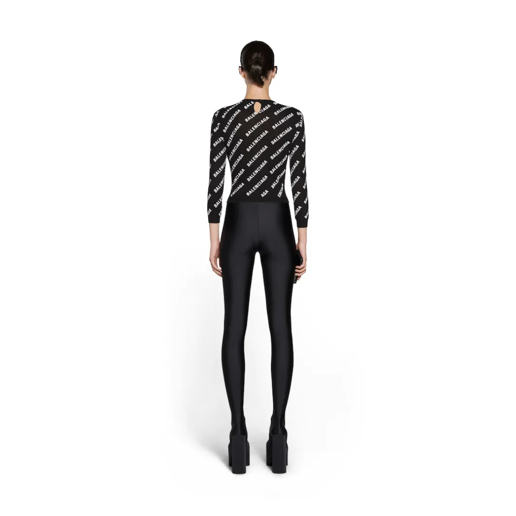Pullover Allover Logo Crop da Donna in Nero