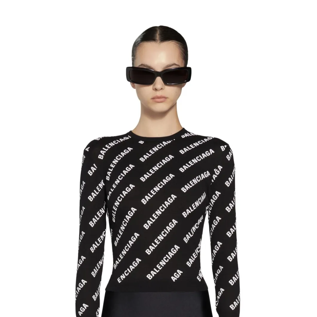 Pullover Allover Logo Crop da Donna in Nero