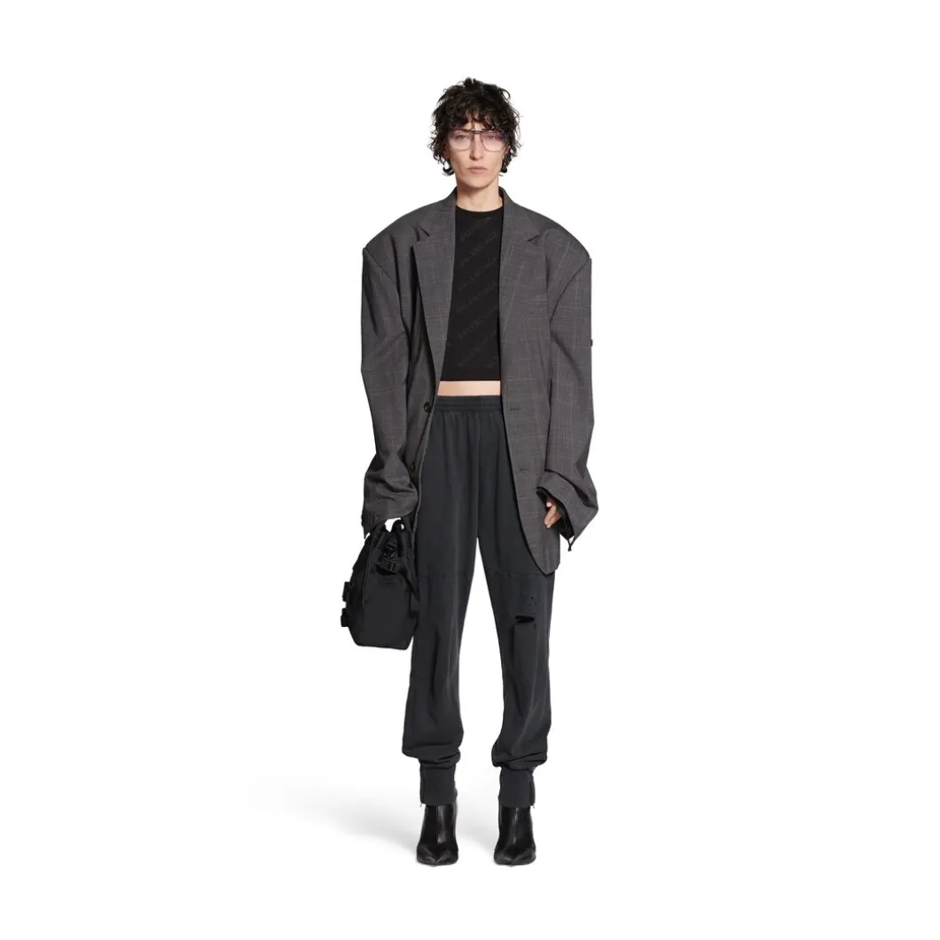 Pullover Crop A Maniche Corte Mini Allover Logo da Donna in Nero
