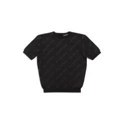 Pullover Crop A Maniche Corte Mini Allover Logo da Donna in Nero