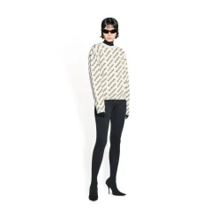 Pullover Mini Allover Logo da Donna in Bianco Sporco