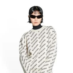 Pullover Mini Allover Logo da Donna in Bianco Sporco