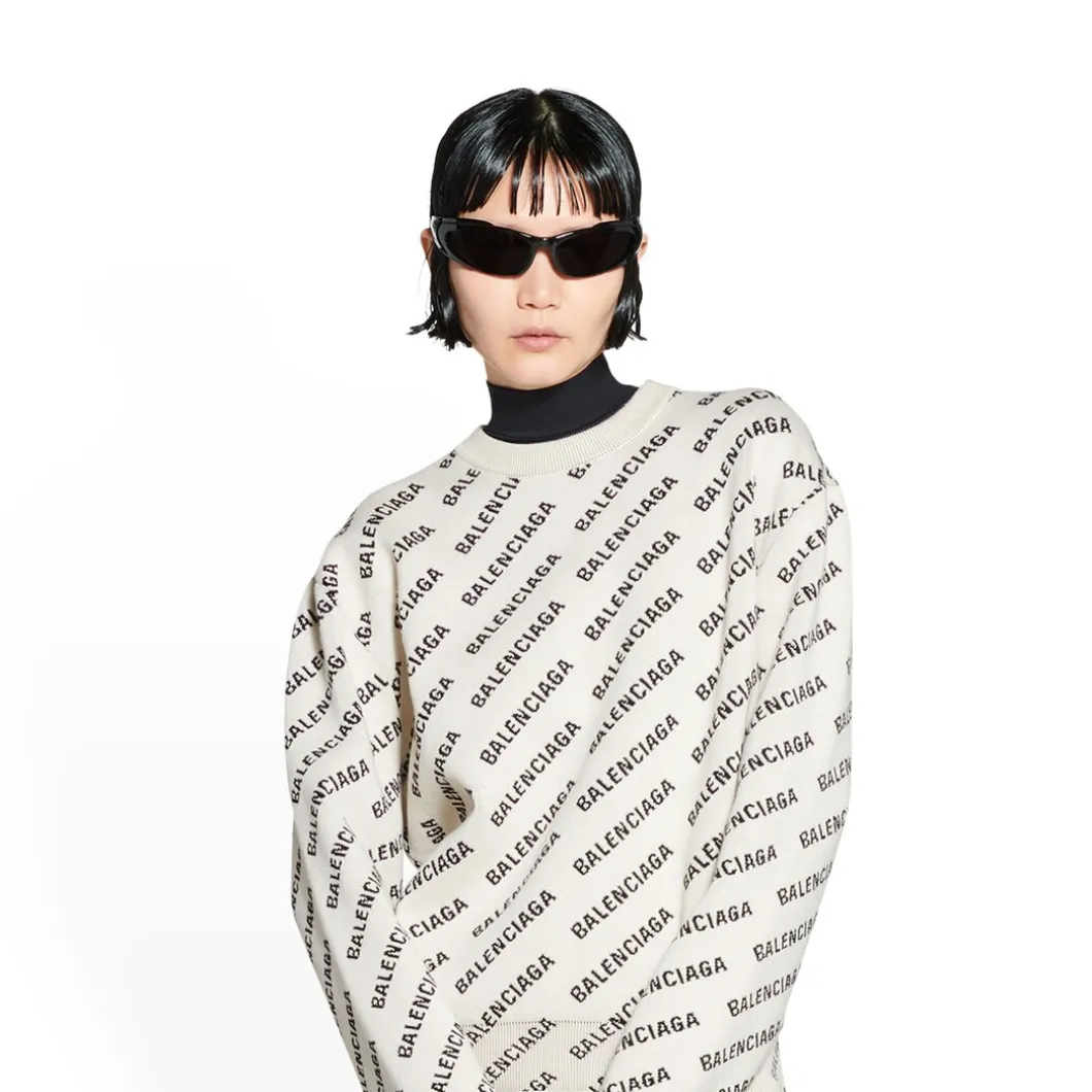 Pullover Mini Allover Logo da Donna in Bianco Sporco