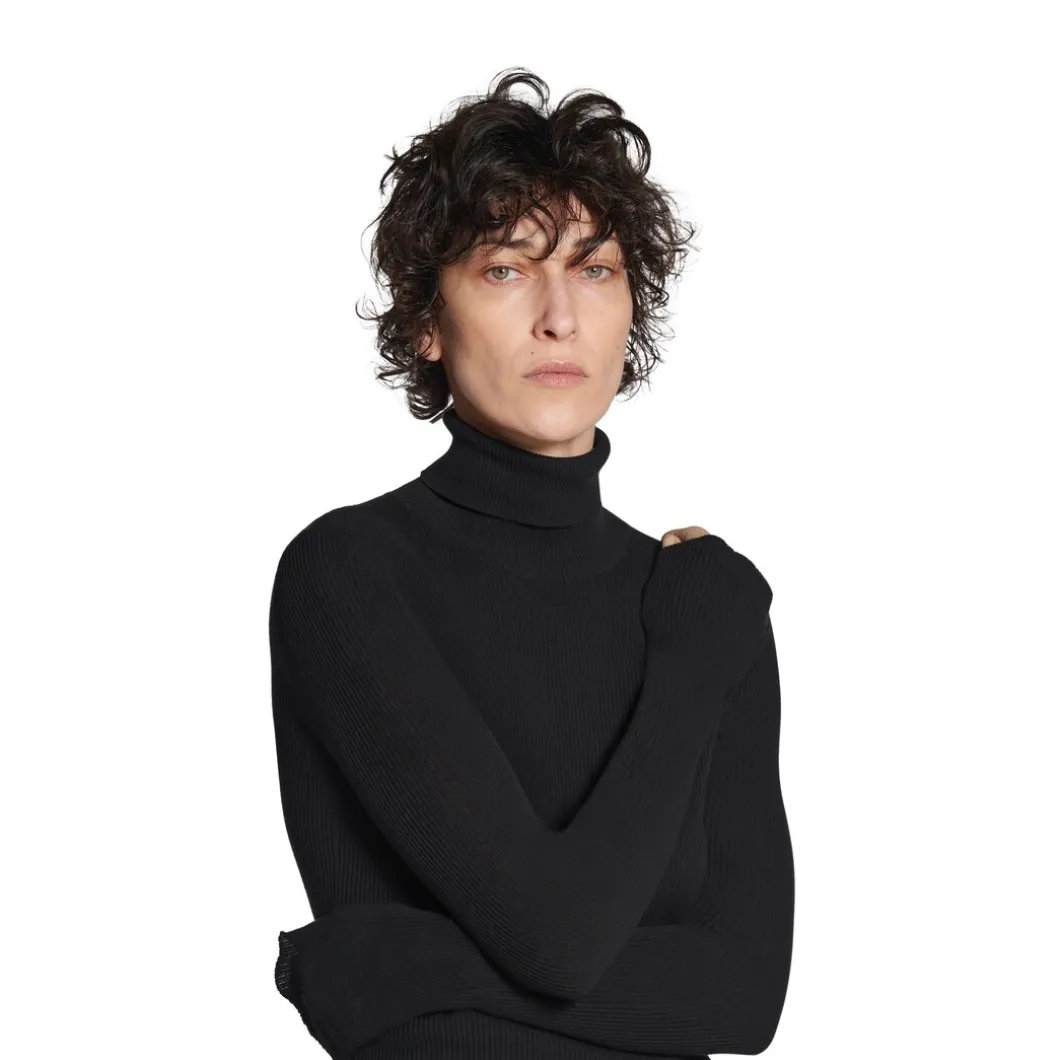 Pullover Seamless Fitted da Donna in Nero