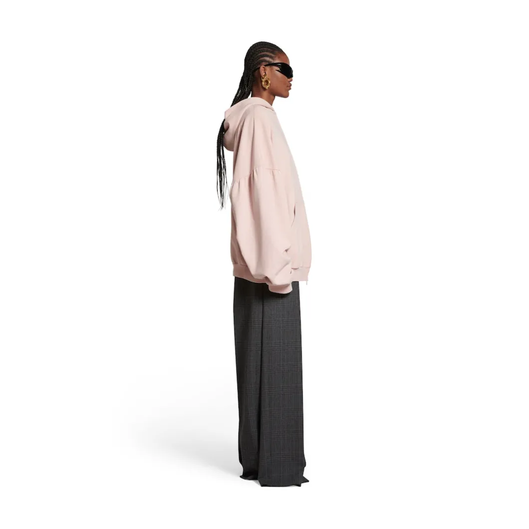 Round Hoodie Back Flip Oversize Con Zip in Rosa Chiaro
