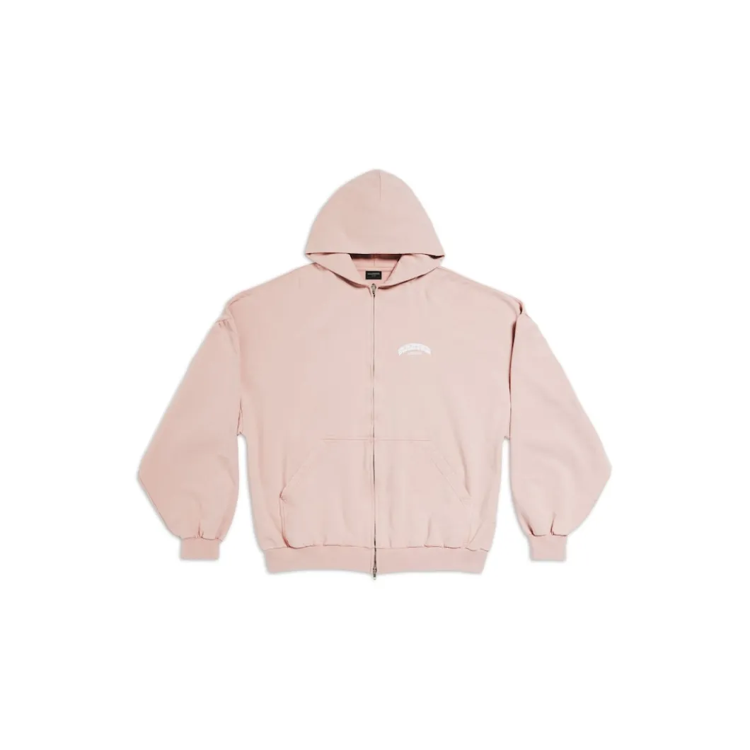 Round Hoodie Back Flip Oversize Con Zip in Rosa Chiaro