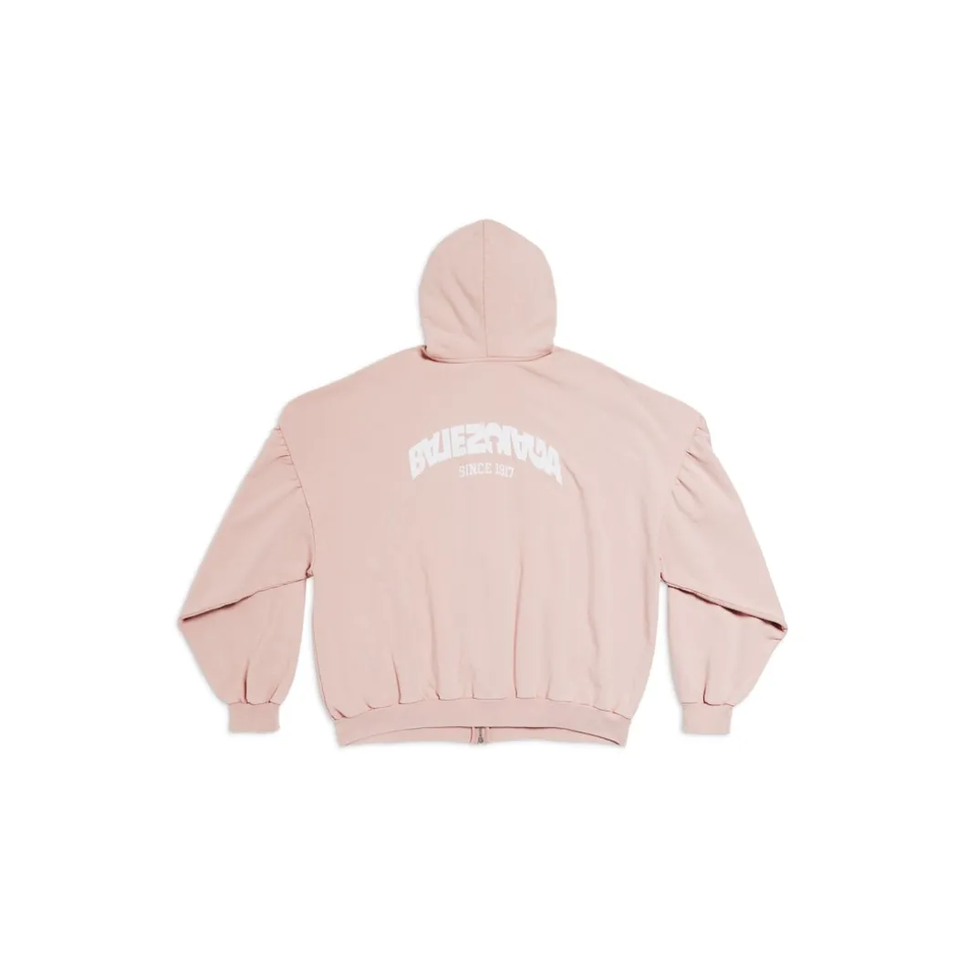 Round Hoodie Back Flip Oversize Con Zip in Rosa Chiaro