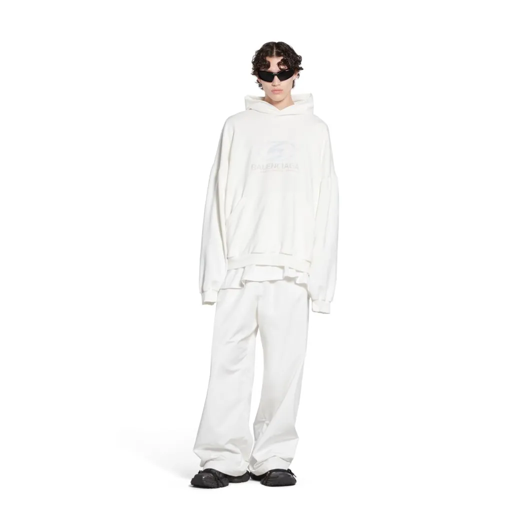 Round Hoodie Surfer Oversize in Bianco/azzurro