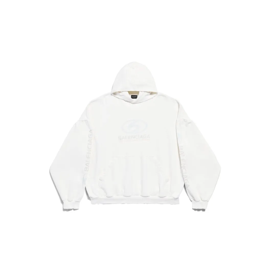 Round Hoodie Surfer Oversize in Bianco/azzurro