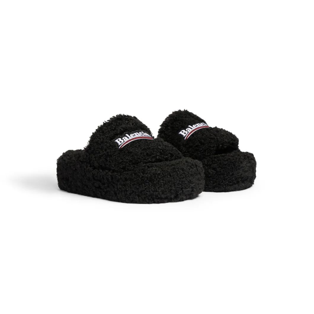 Sandali Con Zeppa Furry da Donna in Nero