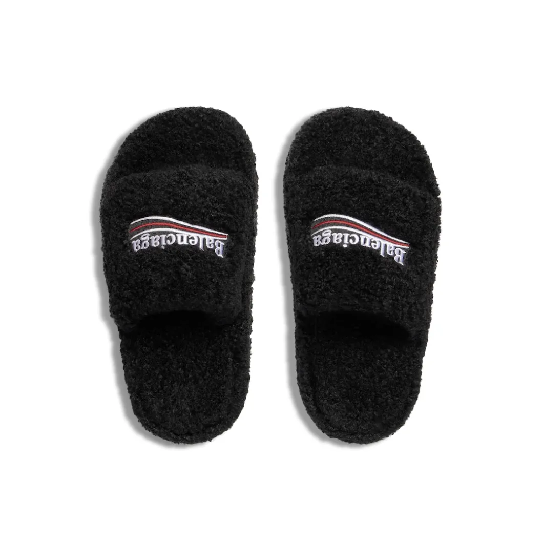 Sandali Con Zeppa Furry da Donna in Nero