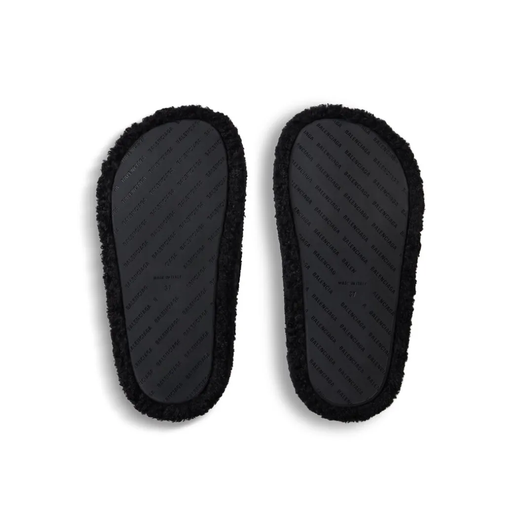 Sandali Con Zeppa Furry da Donna in Nero