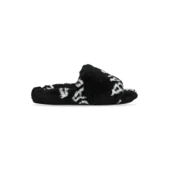 Sandali Furry Slide Allover Logo da Donna in Nero