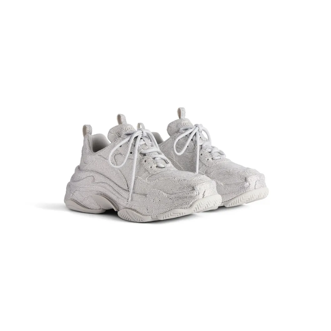 Sneaker Triple S Con Strass da Donna in Grigio Chiaro