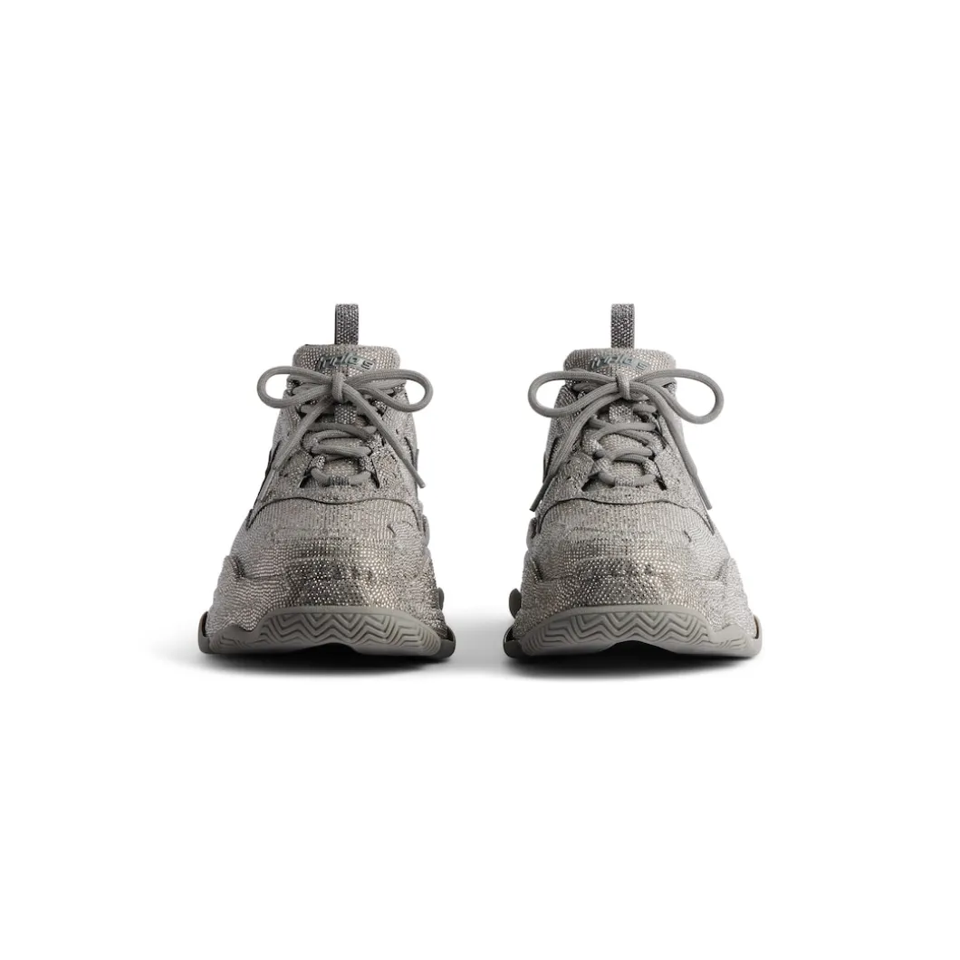 Sneaker Triple S Con Strass da Donna in Grigio Scuro