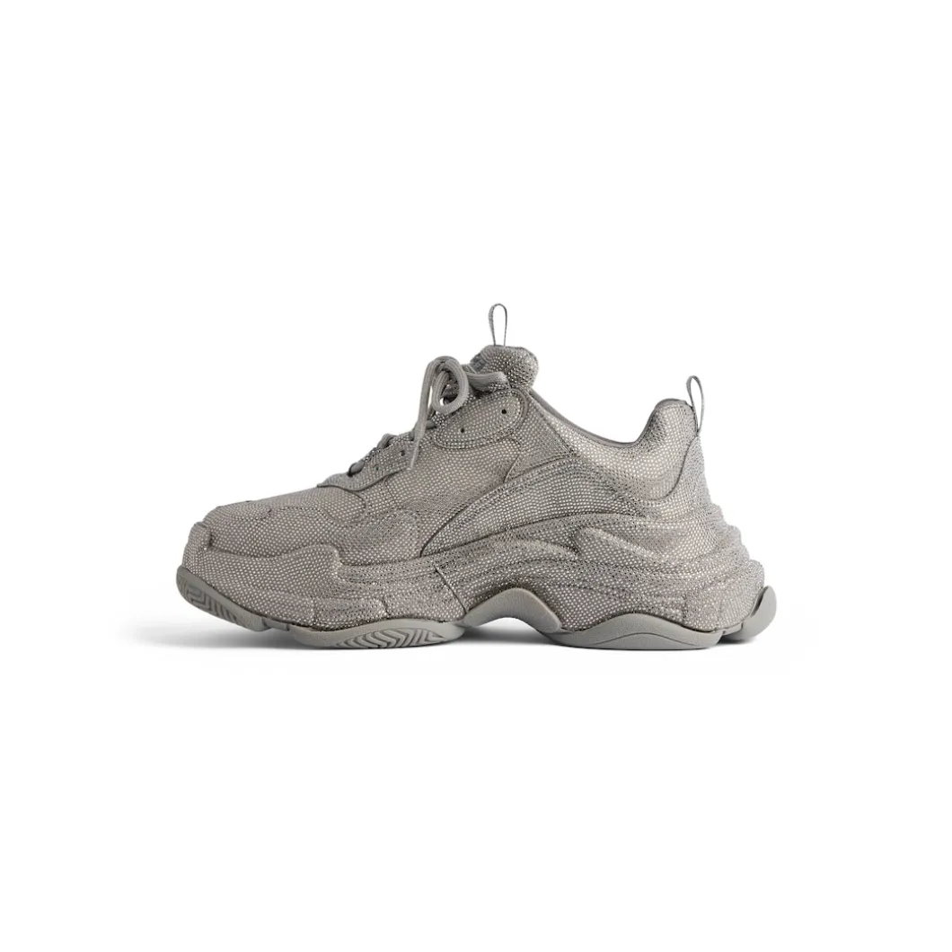 Sneaker Triple S Con Strass da Donna in Grigio Scuro