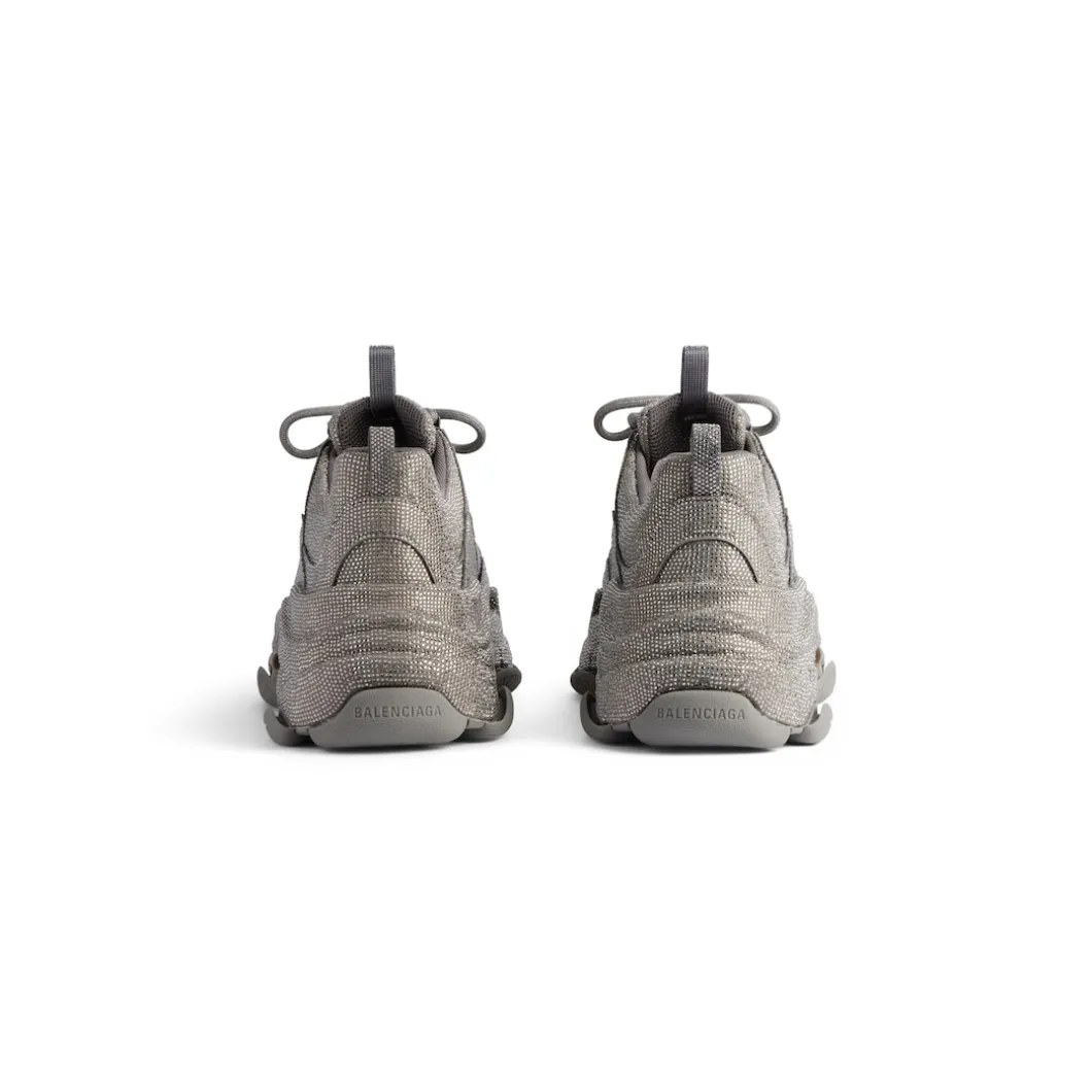 Sneaker Triple S Con Strass da Donna in Grigio Scuro