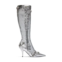 Stivali Cagole 90 Mm Metallizzati da Donna in Argento
